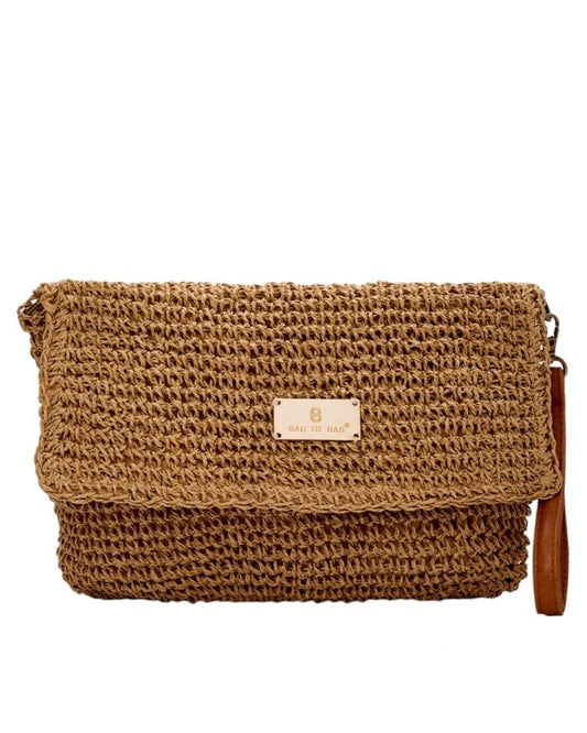 Ψάθινο Τσαντάκι χειρός σε χρώμα Apricot - CN23116