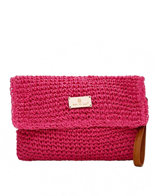 Ψάθινο Τσαντάκι χειρός σε χρώμα ροζ - CN23116