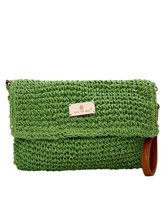 Ψάθινο Τσαντάκι χειρός σε χρώμα πράσινο - CN23116