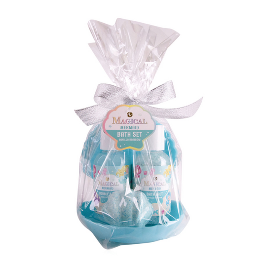Bath set in a "shell" with 100ml shower gel, 125g salts & 40g bath fizzer, Magical Mermaid - Accentra