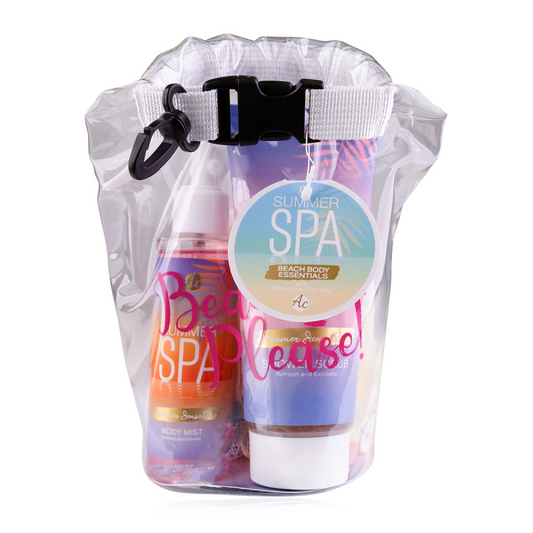 Bath set in waterproof bag with 200ml scrub, 90ml body mist & sponge, Summer Spa -