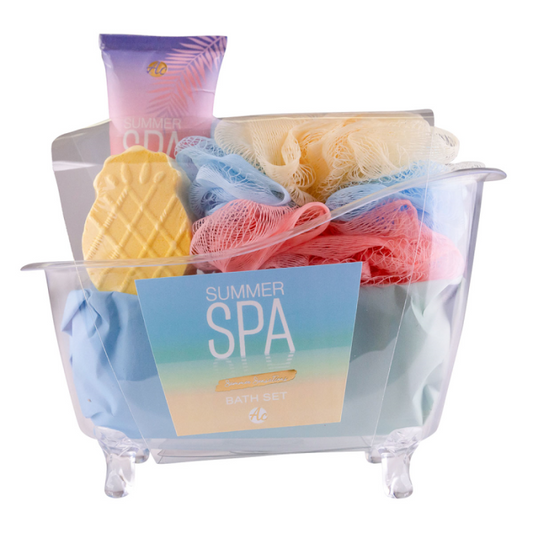 Bath set in plastic tub with 60ml scrub, 40g shower steamer & sponge, Summer Spa - Accentra