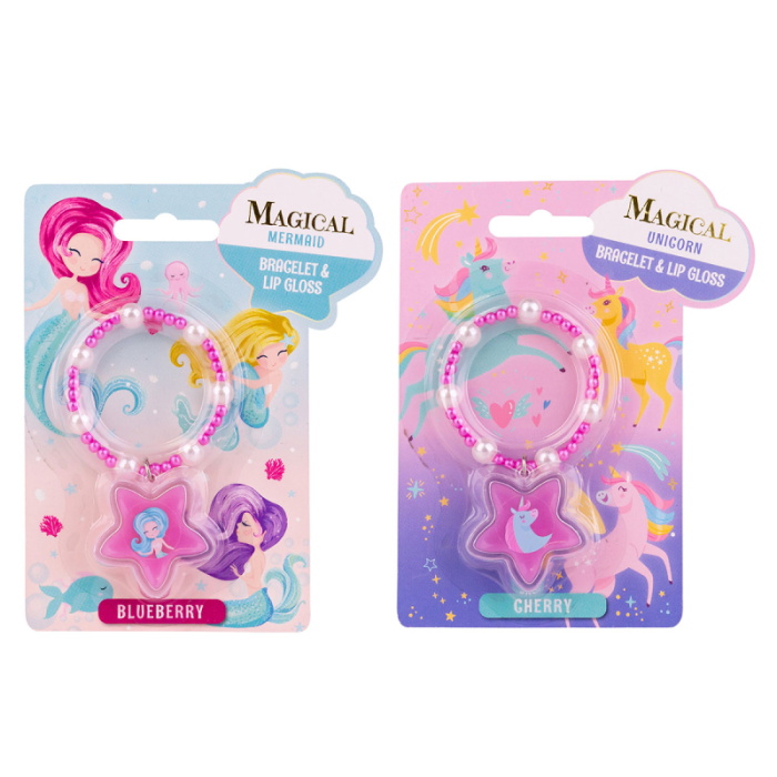 Lip gloss σε μπρασελέ Unicorn & Mermaid σε 2 σχέδια με γεύση Blueberry & Cherry - Accentra