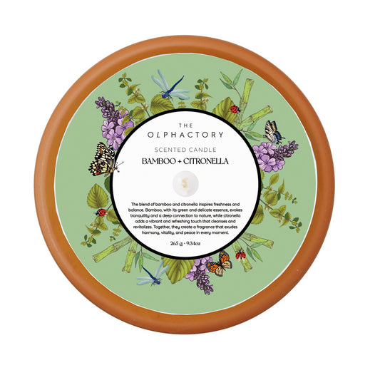 Bamboo & Citronella Herbal scented candle 265gr in clay pot - The Olphactory