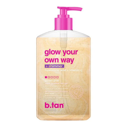 Glow your own way shimmer 473ml, Transparent Self tan tanning gel with shimmer - BTan