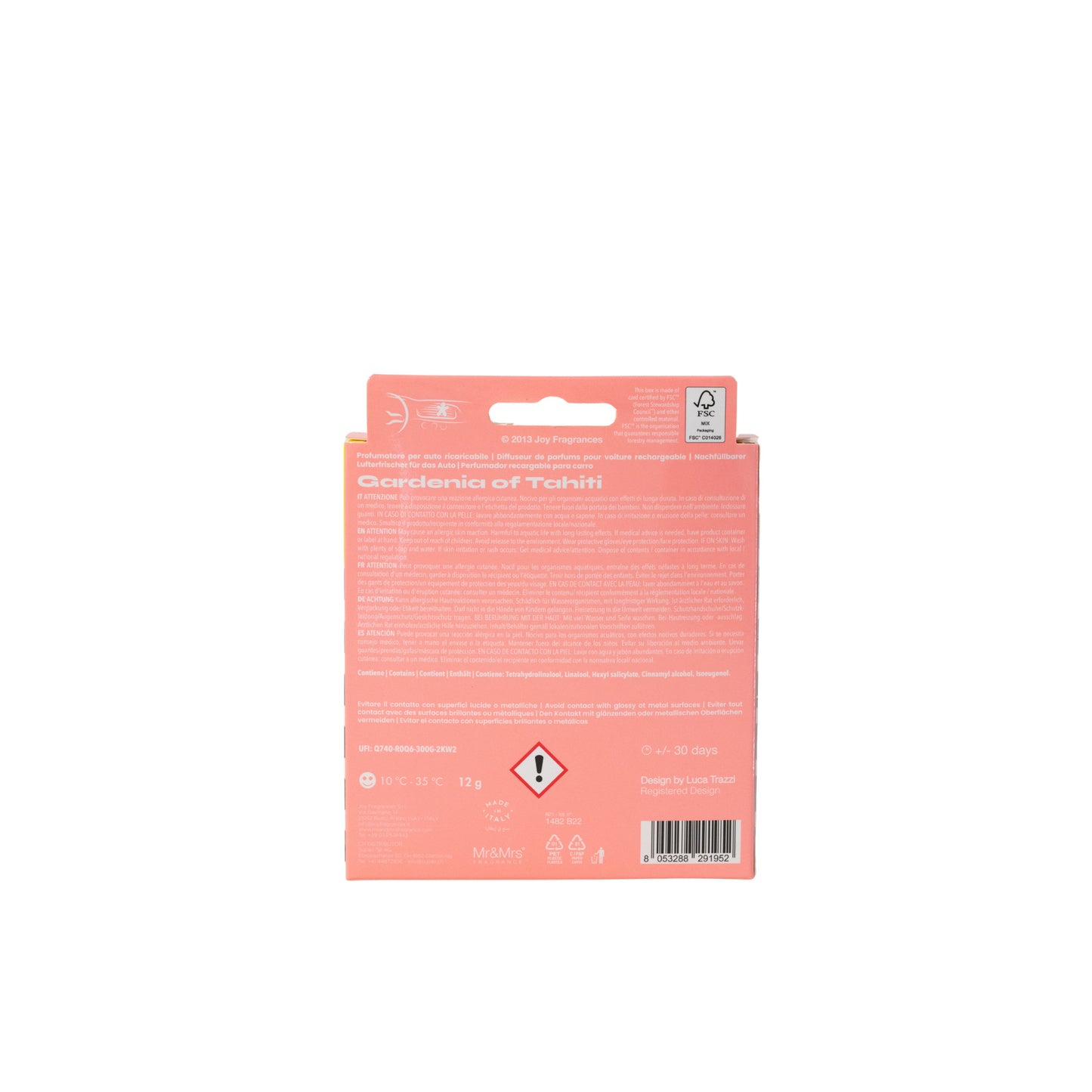 Car air freshener with refill Niki Fuxia Chrome, Gardenia Of Tahiti - Mr&Mrs Fragrance