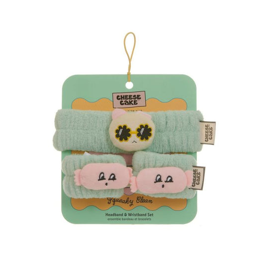 Microfiber Wrist Cuffs & Headband Set & Cat Design, Cheesecake - By Upper Canada