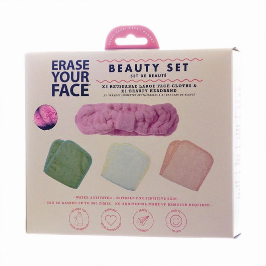 Beauty Set with 3 Reusable, eco makeup remover wipes 19*14cm & 1 Headband - By Upper Canada
