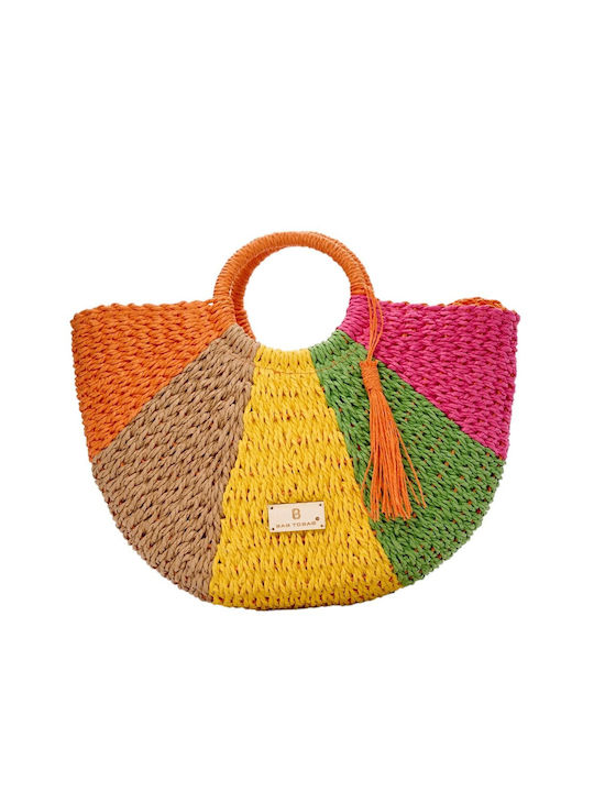 Bag to Bag Ψάθινη Ψάθινη Γυναικεία Τσάντα Χειρός Πορτοκαλί