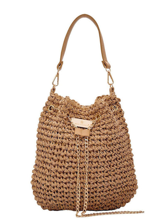 Bag to Bag Straw Straw Women's Shoulder Bag Beige