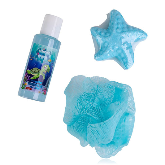 Cone with 60ml bubble bath, 50g bath fizzer &amp; sponge, Under the sea - Accentra