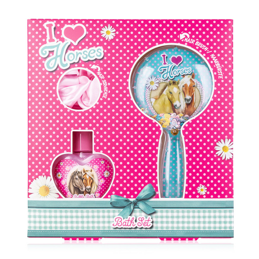 Bath set with 80ml bubble bath, brush &amp; scrunchie, I love horses - Accentra