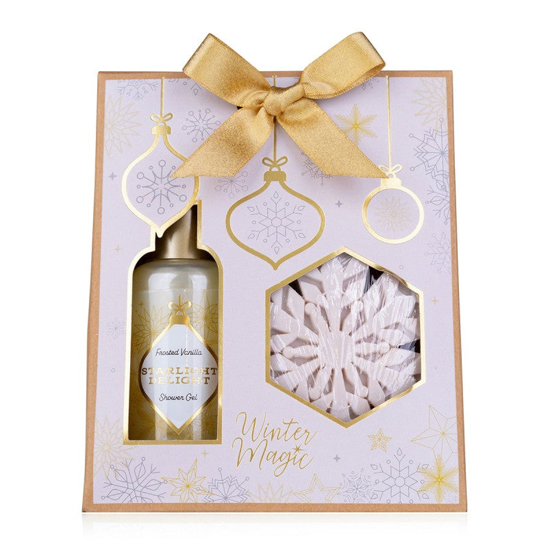 Χριστουγεννιάτικο σετ δώρου με σαπούνι snowflake & αφρόλουτρο Vanilla 100ml, Winter magic – Accentra