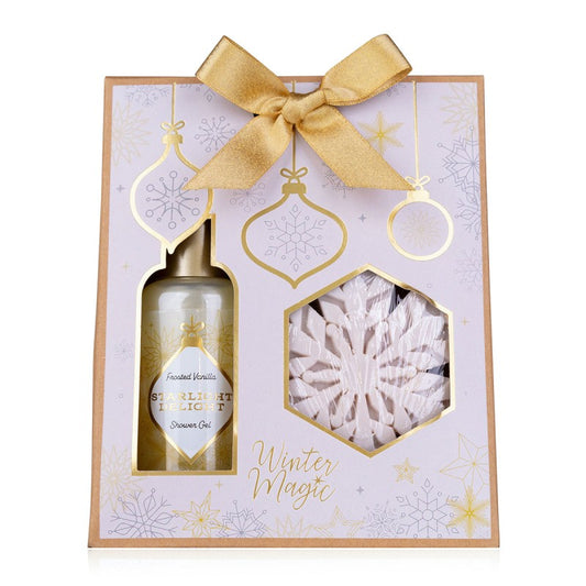 Χριστουγεννιάτικο σετ δώρου με σαπούνι snowflake & αφρόλουτρο Vanilla 100ml, Winter magic – Accentra