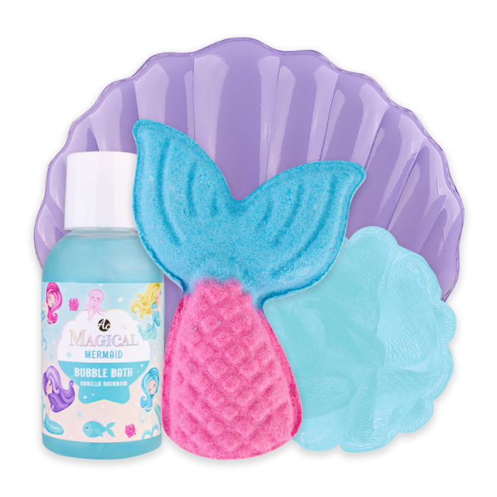 Gift set σε νεσεσέρ με 100ml αφρόλουτρο, σφουγγάρι, 110g bath fizzer, Unicorn & Mermaid - Accentra