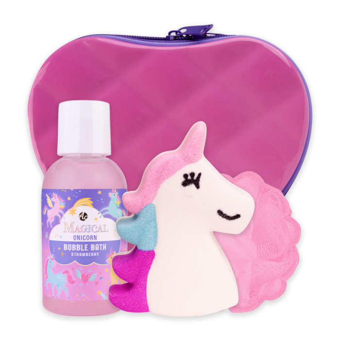 Gift set σε νεσεσέρ με 100ml αφρόλουτρο, σφουγγάρι, 110g bath fizzer, Unicorn & Mermaid - Accentra