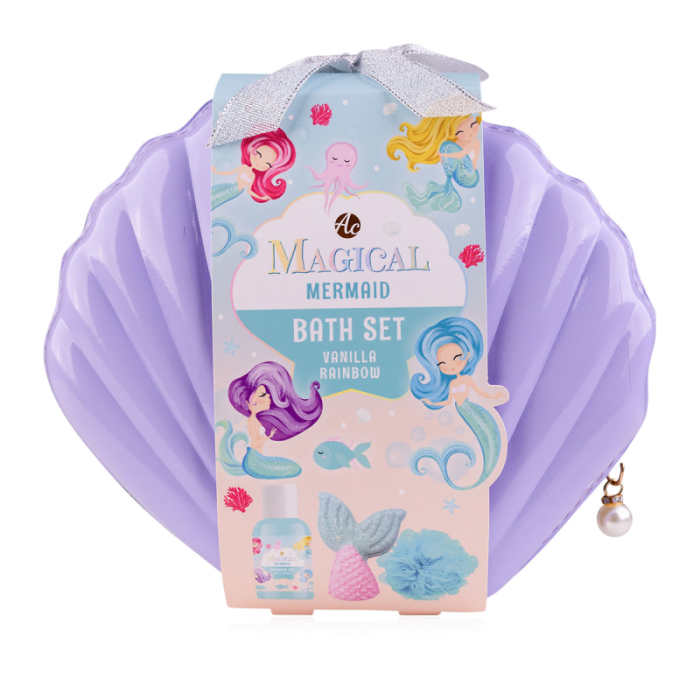 Gift set σε νεσεσέρ με 100ml αφρόλουτρο, σφουγγάρι, 110g bath fizzer, Unicorn & Mermaid - Accentra