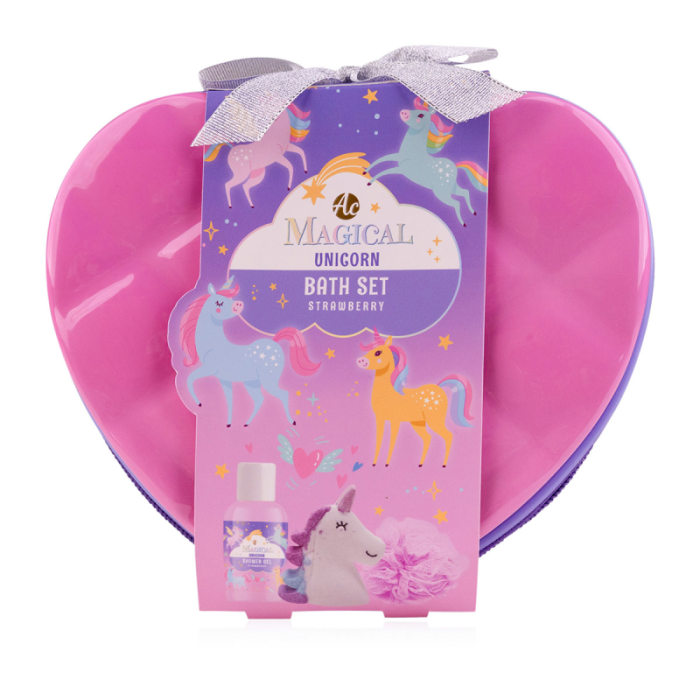 Gift set σε νεσεσέρ με 100ml αφρόλουτρο, σφουγγάρι, 110g bath fizzer, Unicorn & Mermaid - Accentra