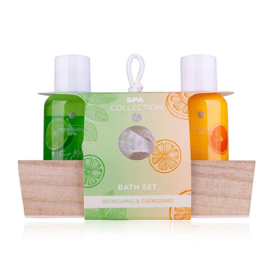 Bath set on a wooden base with shower gel 100ml &amp; body lotion 100ml, Spa Collection - Accentra