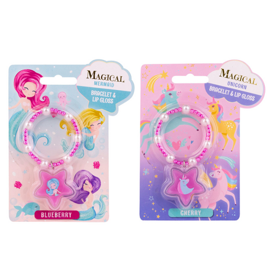 Lip gloss σε μπρασελέ Unicorn & Mermaid σε 2 σχέδια με γεύση Blueberry & Cherry - Accentra