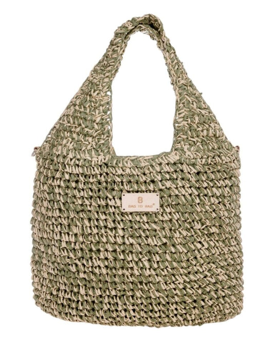 Ψάθινη Τσάντα χειρός σε πράσινο χρώμα - CN25015