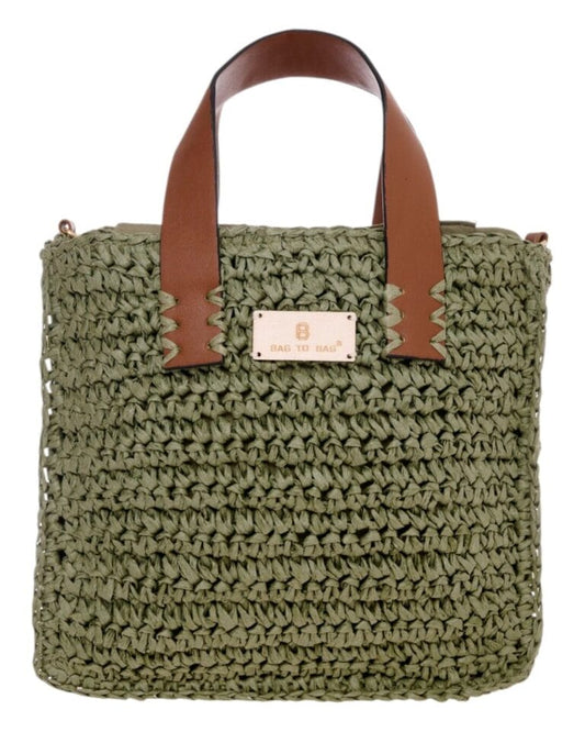 Ψάθινη Τσάντα Χειρός σε πράσινο χρώμα CN25021