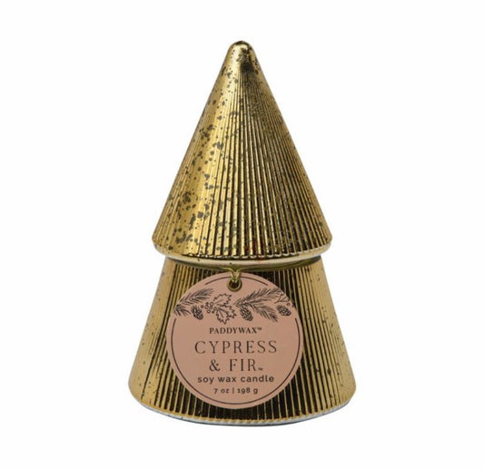 Γυάλινο Κερί σε χρυσαφένιο δεντράκι, Cypress & Fir 198gr - Paddywax