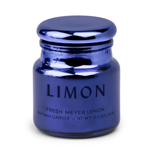 Meyer Lemon Herbal Candle 70gr in blue glass container with lid, Chroma Limon - Paddywax