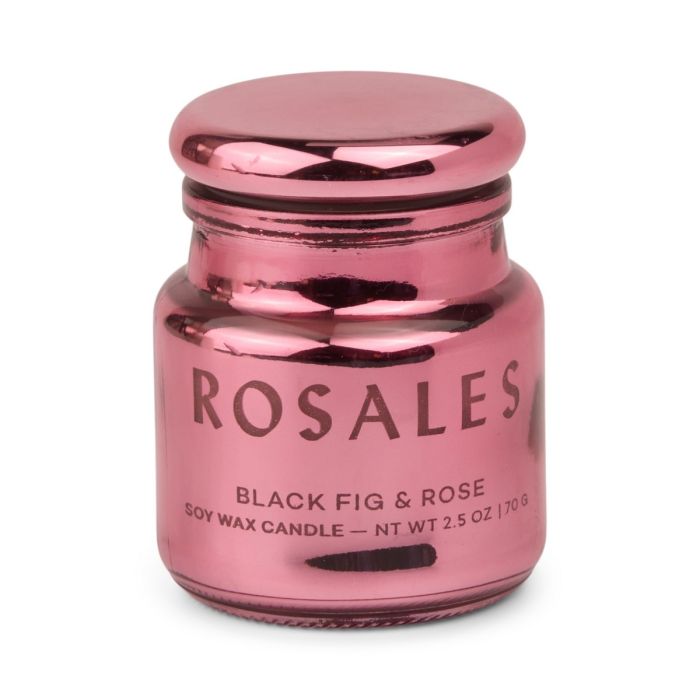 Black Fig &amp; Rose Herbal Candle 70gr in pink glass jar with lid, Chroma Rosales - Paddywax