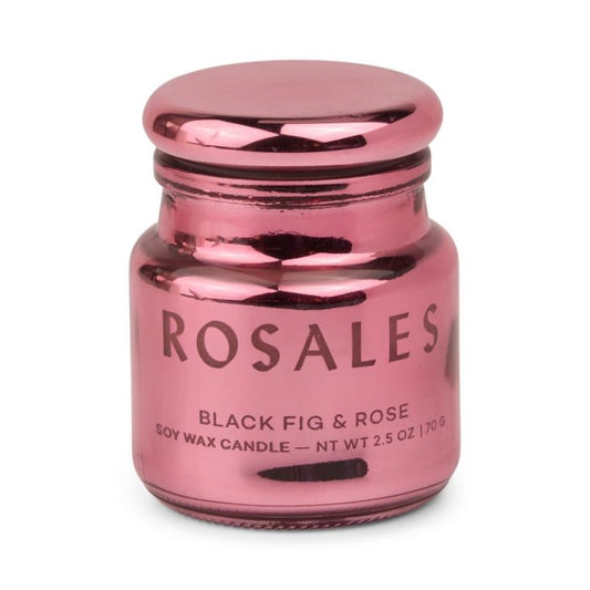Black Fig &amp; Rose Herbal Candle 70gr in pink glass jar with lid, Chroma Rosales - Paddywax