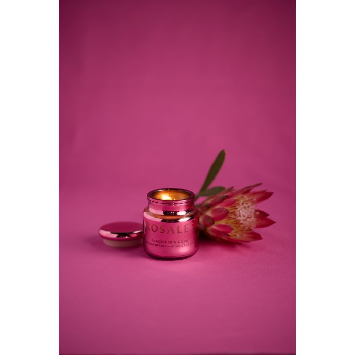 Black Fig &amp; Rose Herbal Candle 70gr in pink glass jar with lid, Chroma Rosales - Paddywax