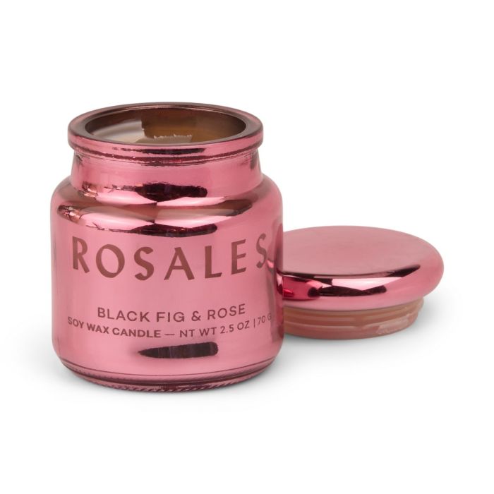Black Fig &amp; Rose Herbal Candle 70gr in pink glass jar with lid, Chroma Rosales - Paddywax