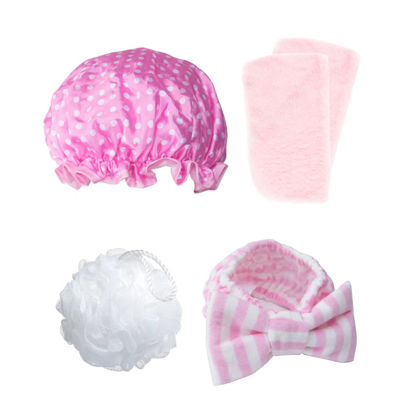 Ροζ Spa Gift Set με headband, Shower Cap, σφουγγάρι και πανάκια ντεμακιγιάζ - By Upper Canada