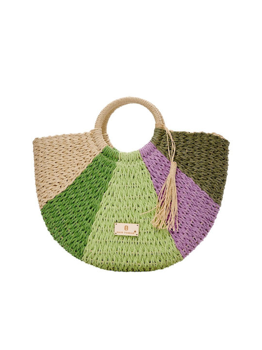 Bag to Bag Ψάθινη Ψάθινη Γυναικεία Τσάντα Χειρός Μωβ