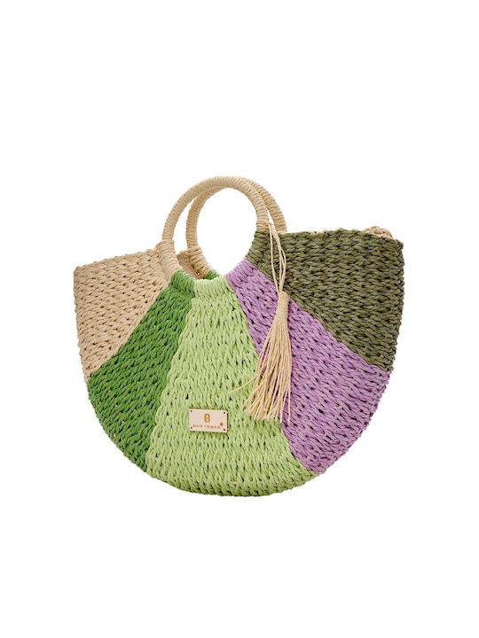 Bag to Bag Ψάθινη Ψάθινη Γυναικεία Τσάντα Χειρός Μωβ